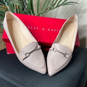 Kelly & Katie Beige Flats Silver Buckle Accent